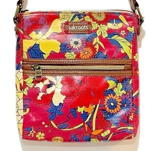 SAKROOTS THE ARTISTS CIRCLE COLORFUL “PEACE” COATED CANVAS CROSSBODY BAG. NWOT